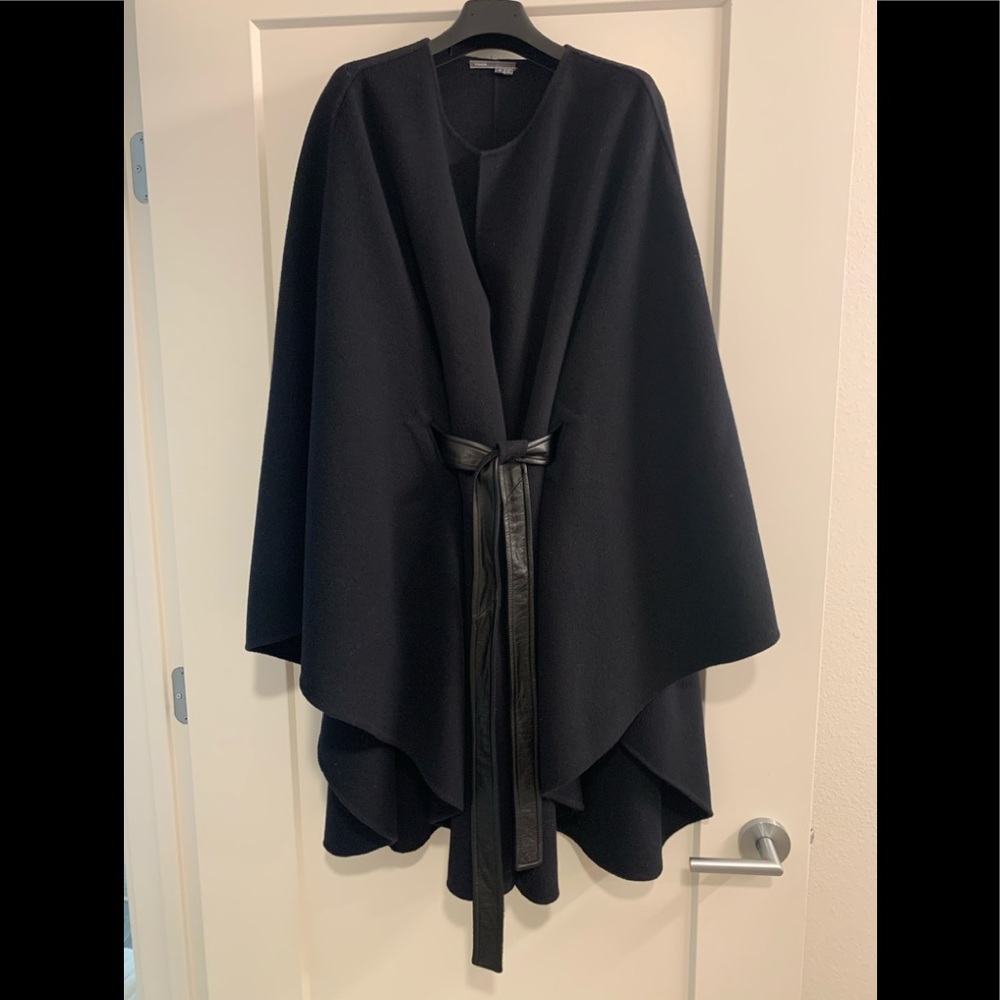 Vince wool poncho/cape with leather detailed belt